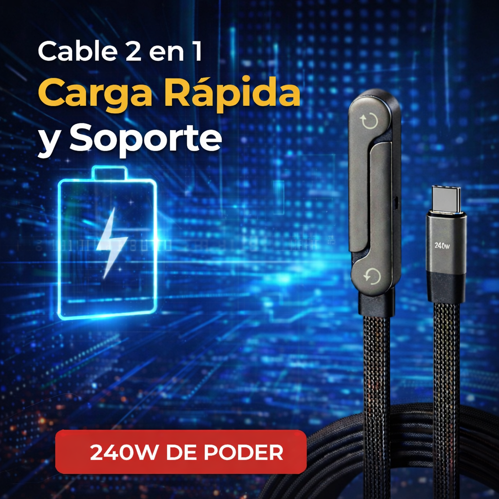⚡ Cable de Carga Ultra Rápida Con Soporte Invisible 2 en 1