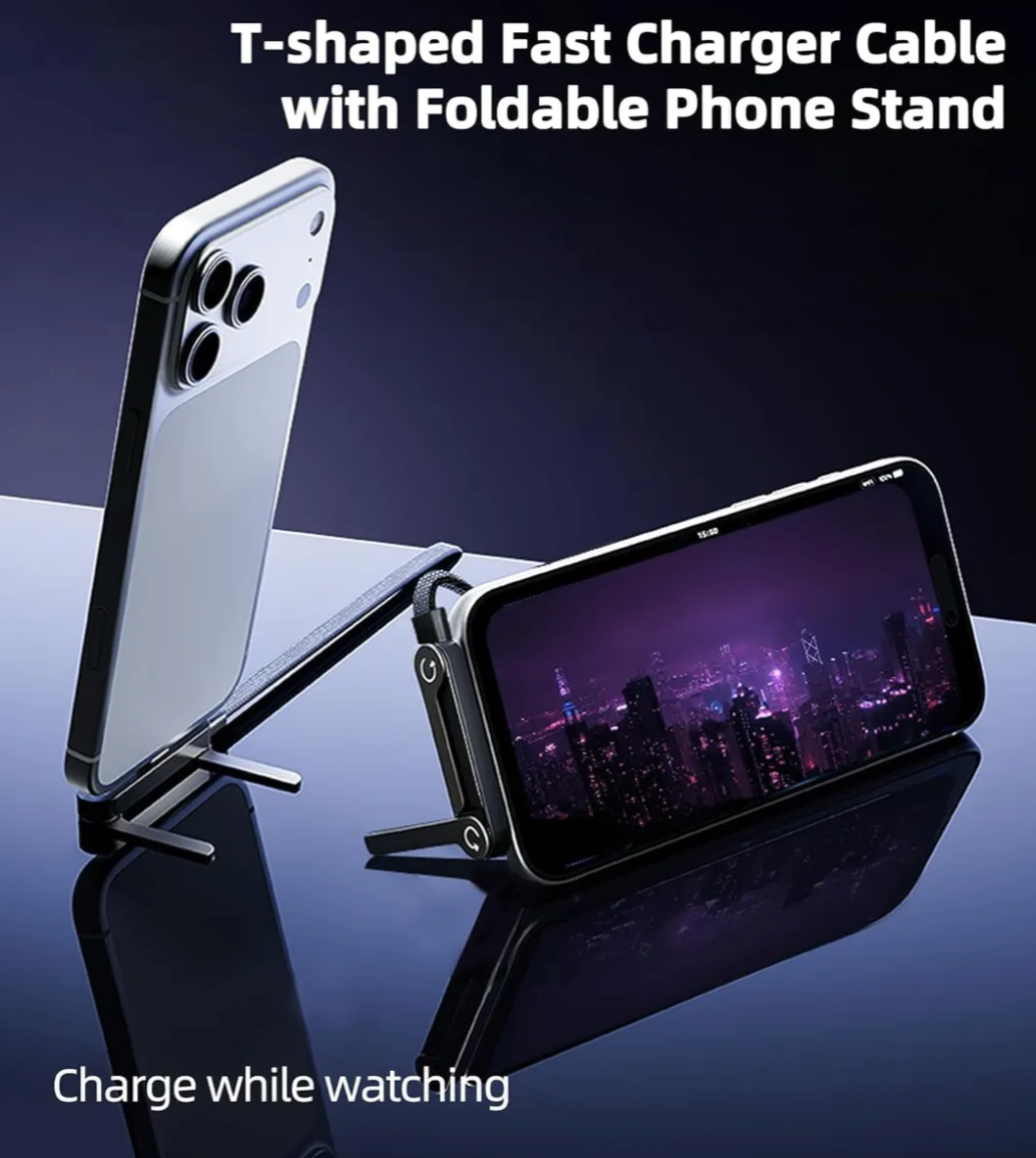⚡ Cable de Carga Ultra Rápida Con Soporte Invisible 2 en 1
