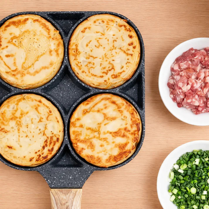 Sartén Antiadherente 4 en 1 – Ahorra tiempo y gas 4 espacios