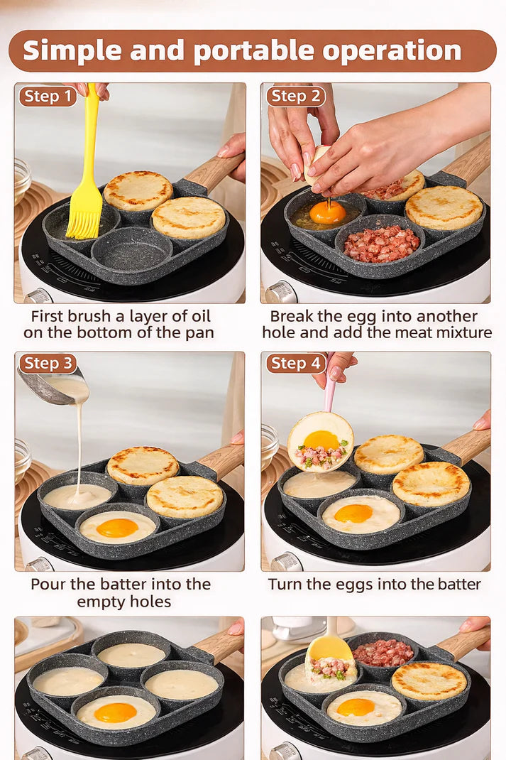 Sartén Antiadherente 4 en 1 – Ahorra tiempo y gas 4 espacios