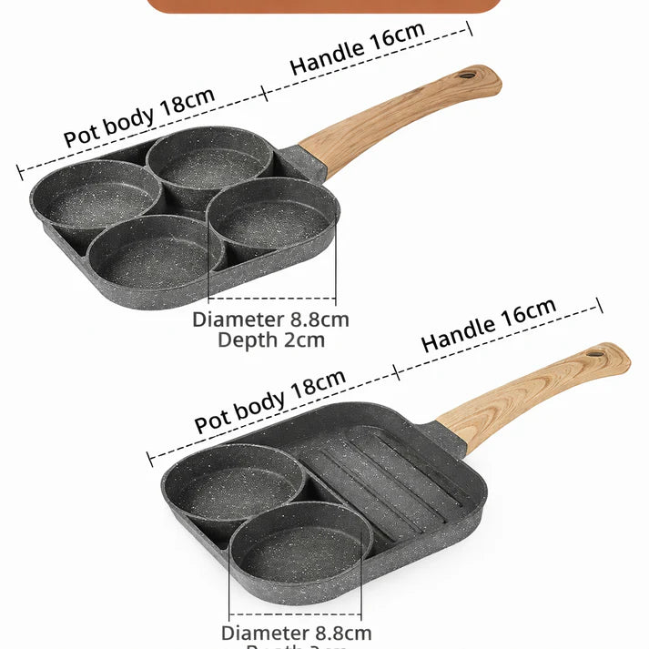 Sartén Antiadherente 4 en 1 – Ahorra tiempo y gas 4 espacios
